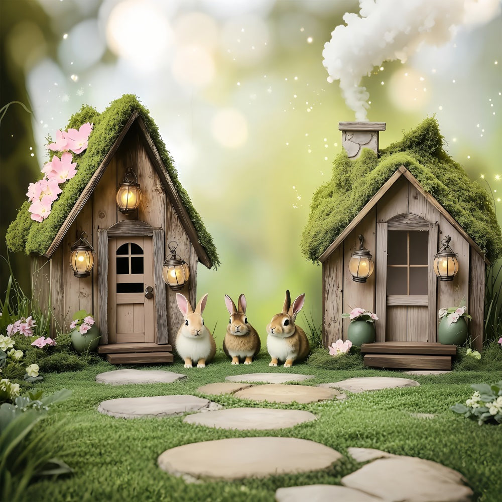 Easter Backdrops Photography Dreamy Moss-Covered Bunny Homes Backdrop BRP1-260