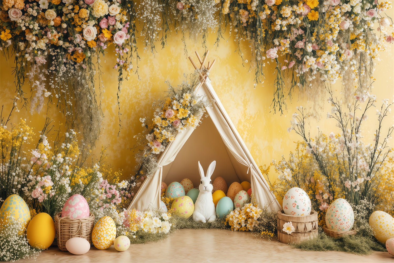 Easter Backdrop Yellow Egg Bunny Tent Backdrop BRP1-261