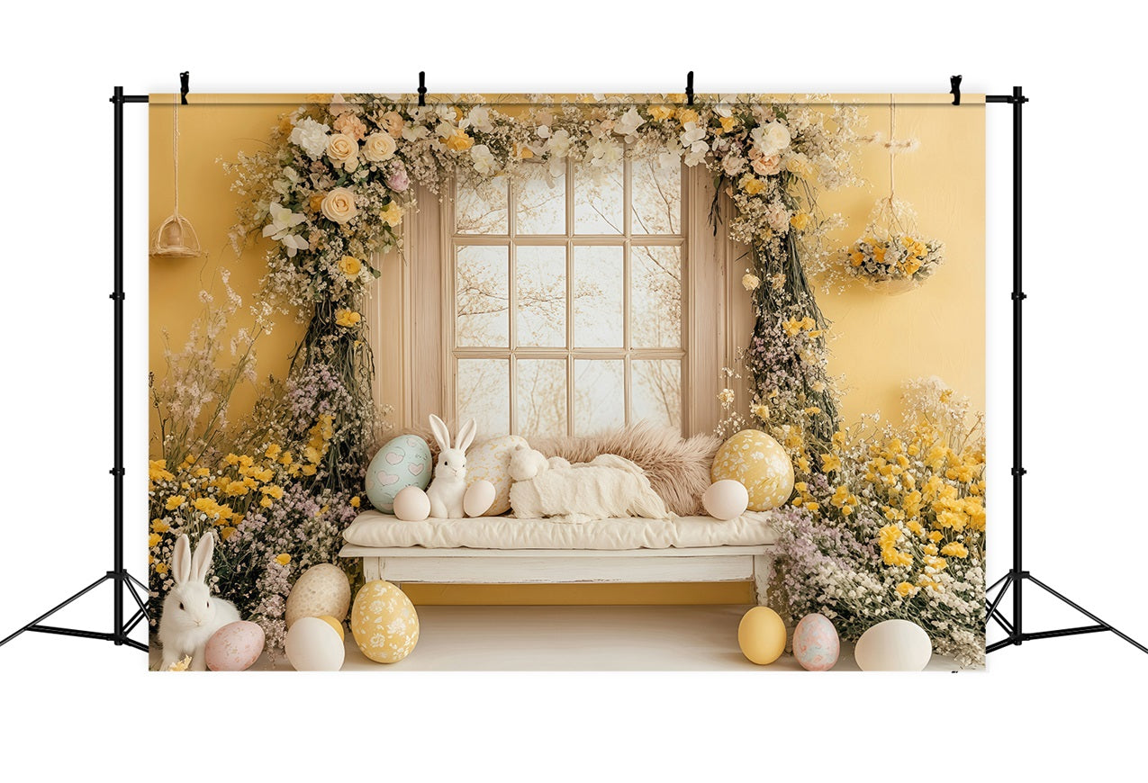 Easter Backdrops Photography Golden Floral Bunny Window Backdrop BRP1-262