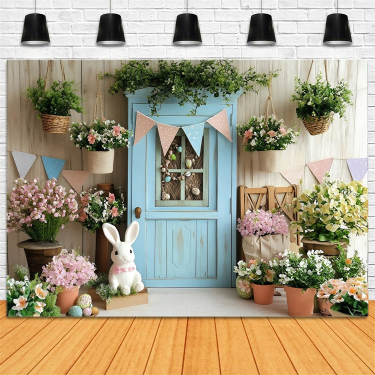 Easter Backdrop Photography Blue Door Hanging Blooms Backdrop BRP1-264