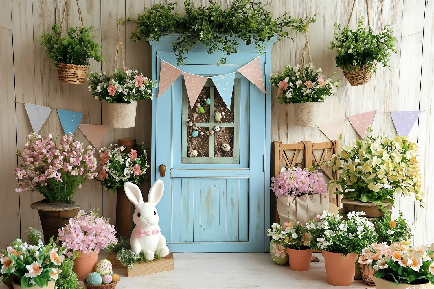 Easter Backdrop Photography Blue Door Hanging Blooms Backdrop BRP1-264