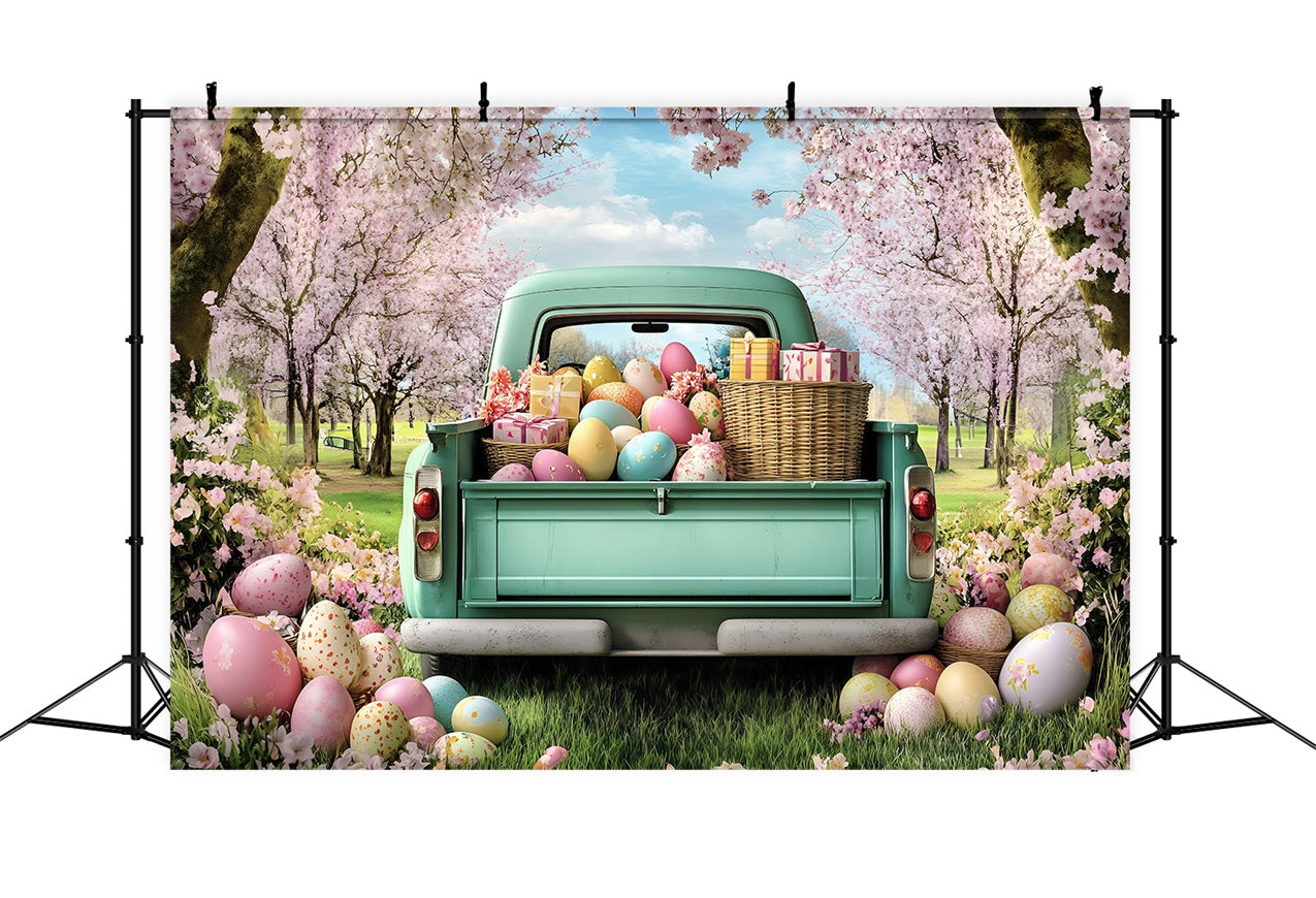 Easter Backdrops Photos Truck Blooming Cherry Trees Backdrop BRP1-265