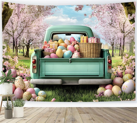 Easter Backdrops Photos Truck Blooming Cherry Trees Backdrop BRP1-265