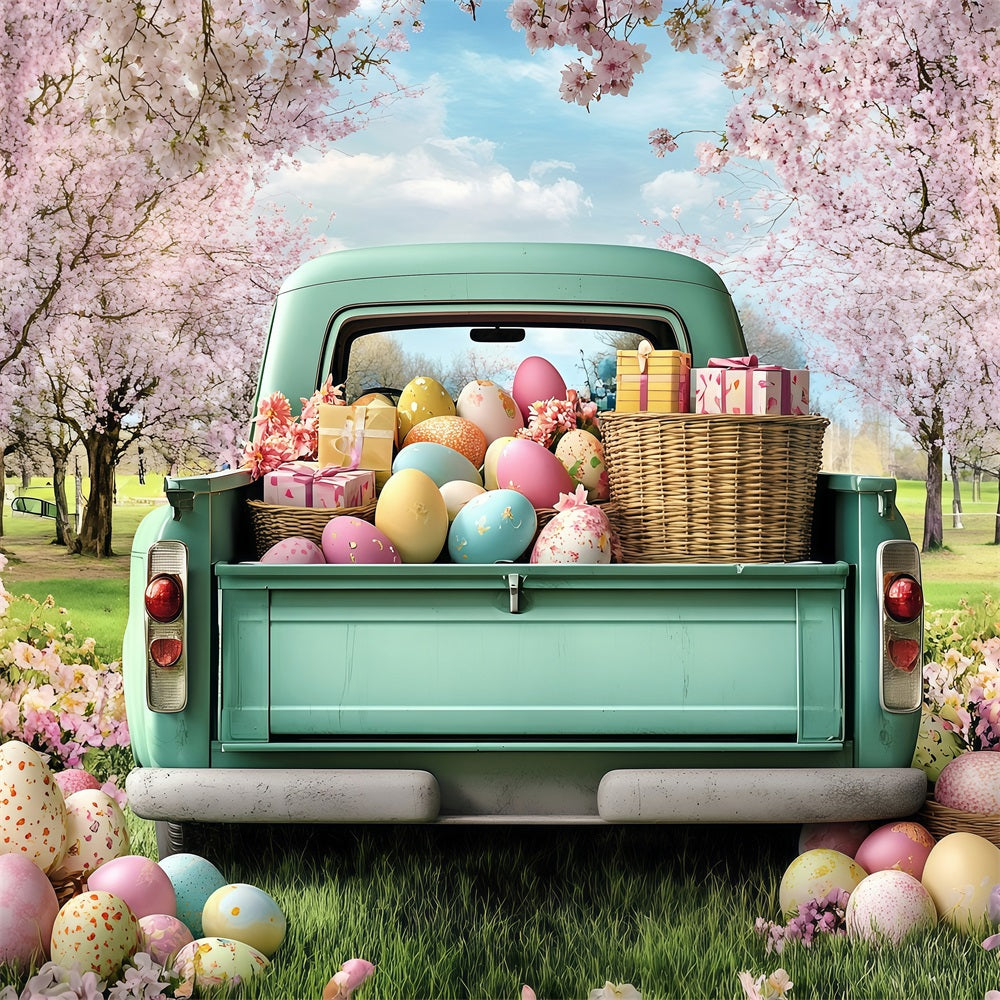 Easter Backdrops Photos Truck Blooming Cherry Trees Backdrop BRP1-265