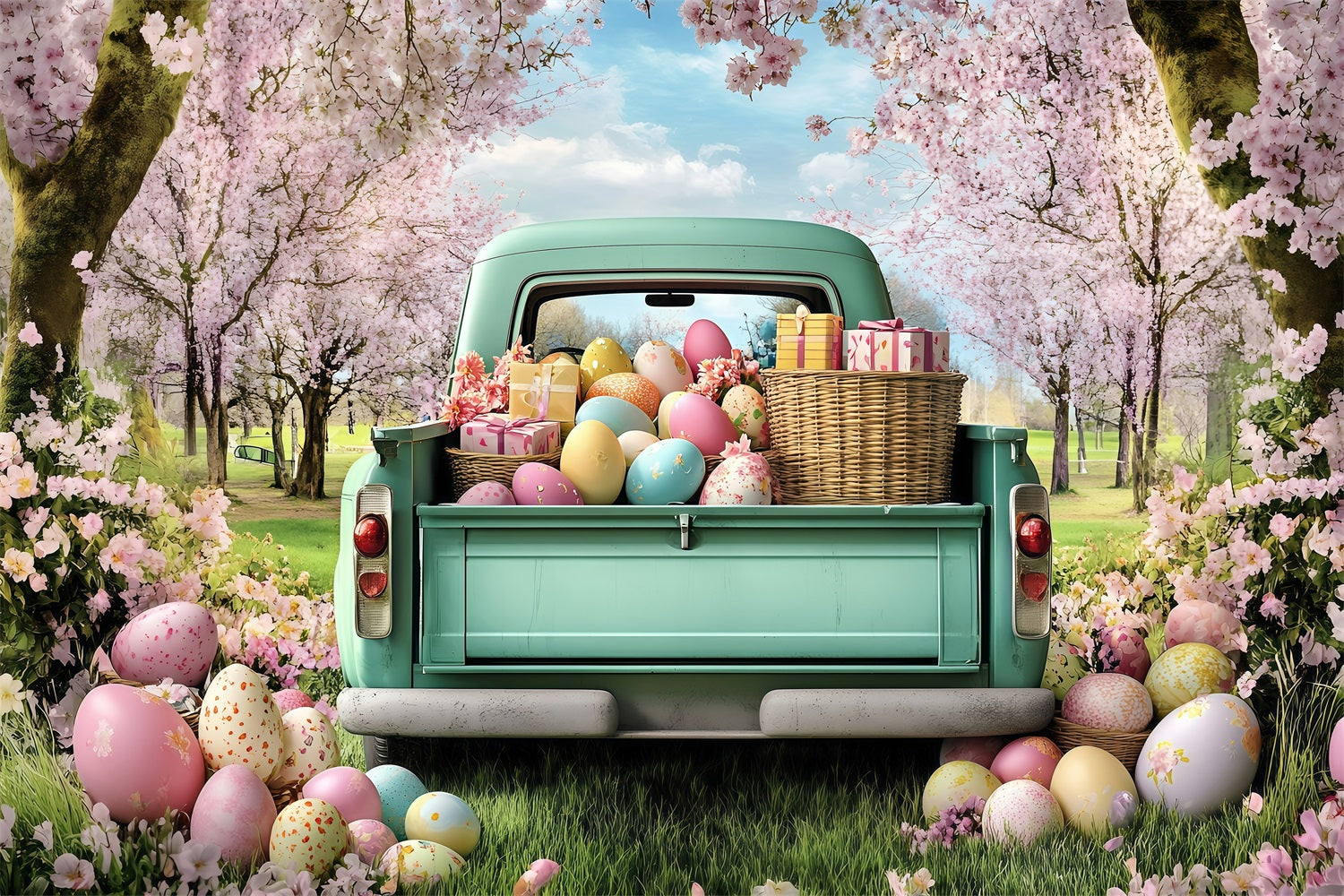 Easter Backdrops Photos Truck Blooming Cherry Trees Backdrop BRP1-265