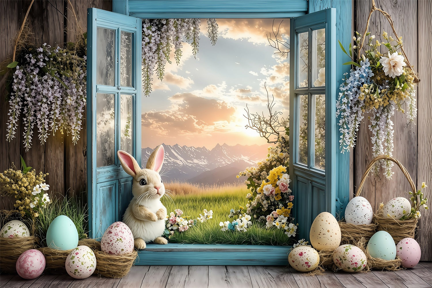 Easter Picture Backdrops Wooden Window Spring Decor Backdrop BRP1-266