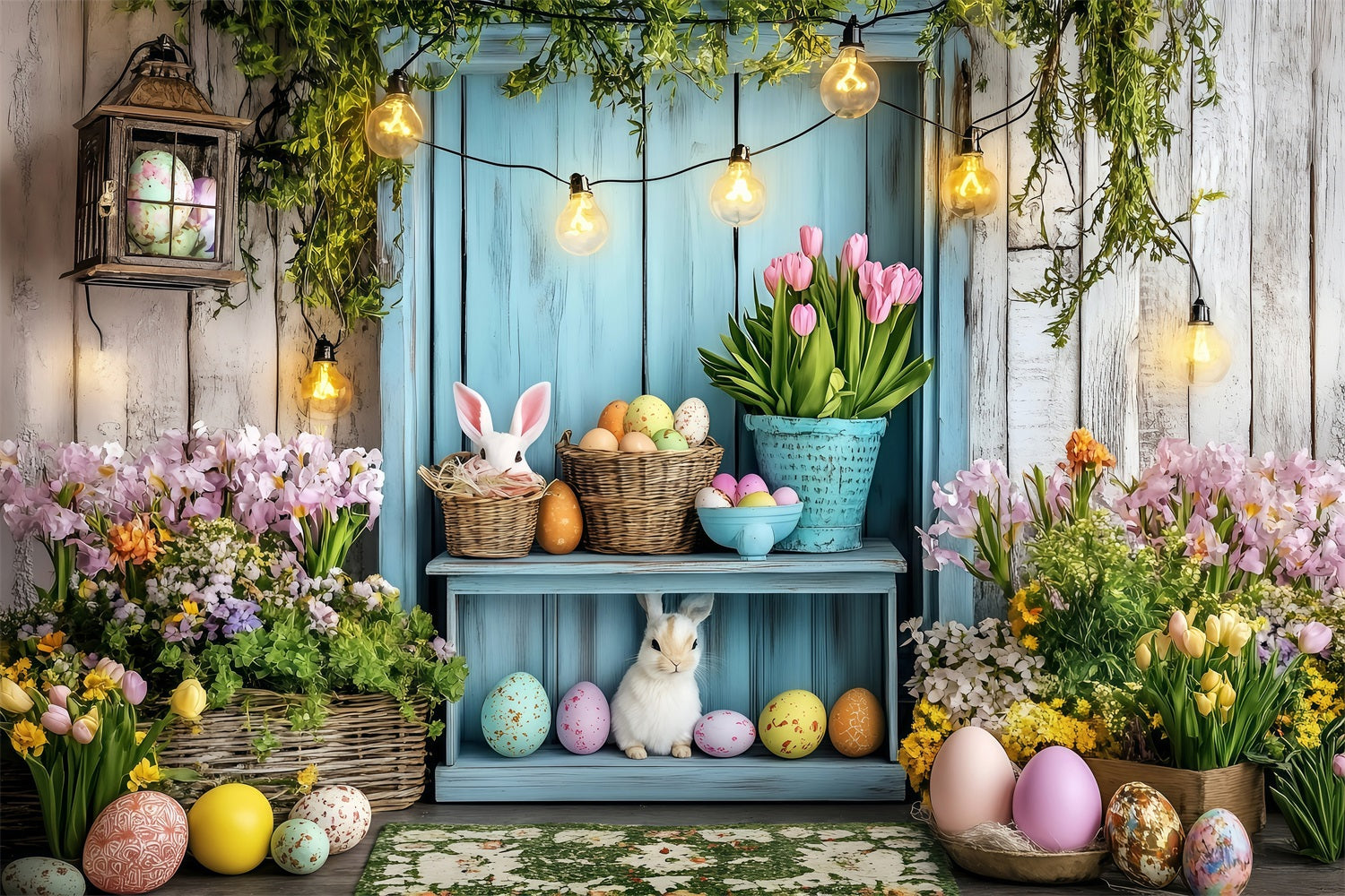 Easter Bunny Photo Backdrop Cozy Cottage Egg Backdrop BRP1-267