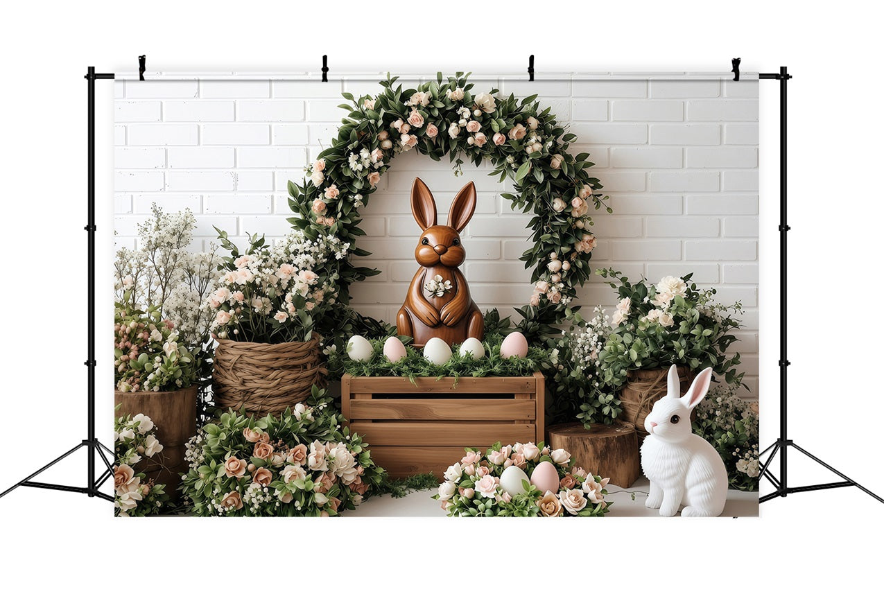 Easter Backdrop Pictures Bunny Roses Wreath Backdrop BRP1-268