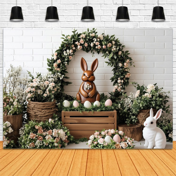 Easter Backdrop Pictures Bunny Roses Wreath Backdrop BRP1-268