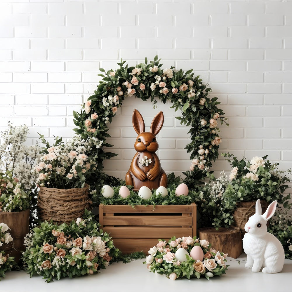 Easter Backdrop Pictures Bunny Roses Wreath Backdrop BRP1-268