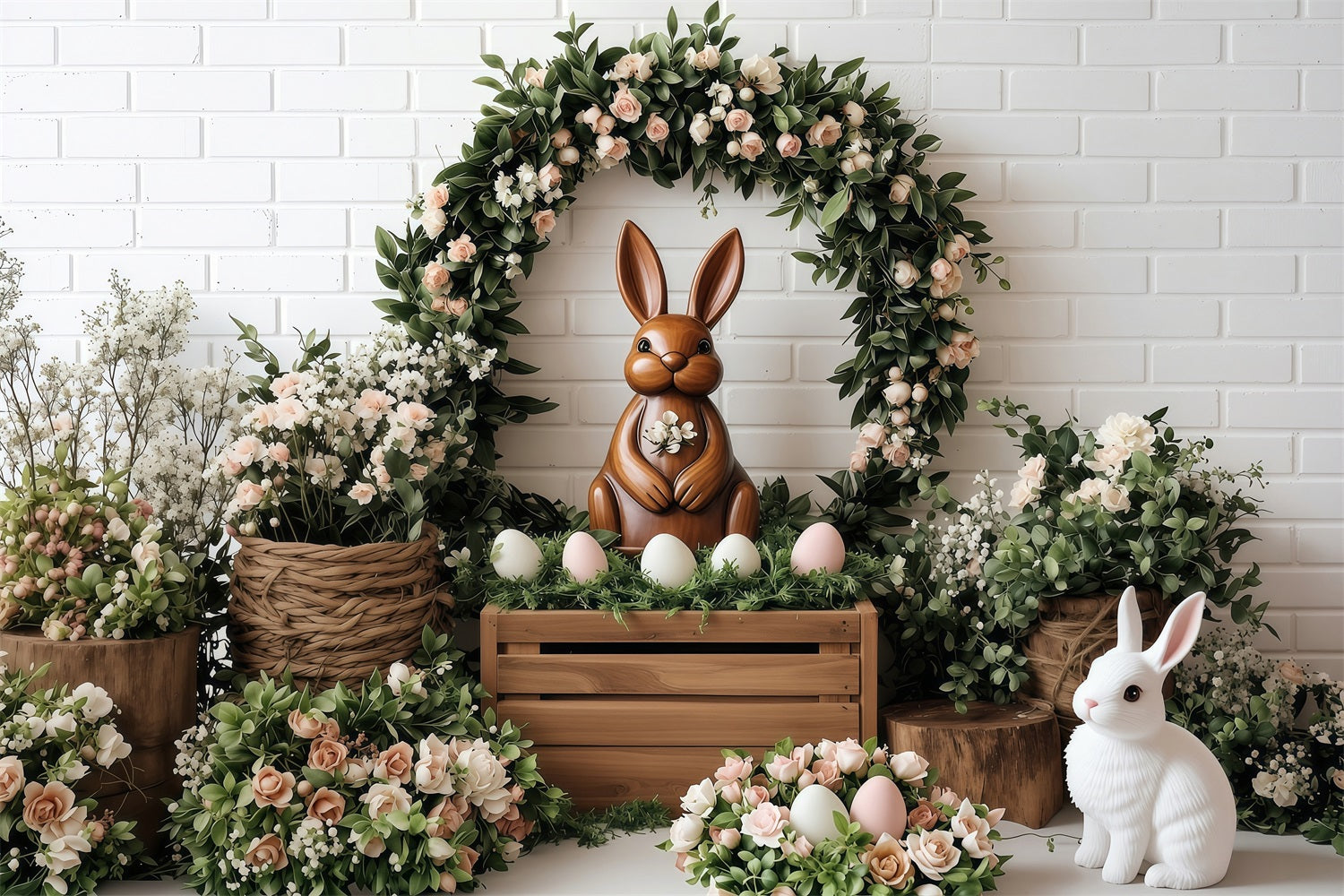 Easter Backdrop Pictures Bunny Roses Wreath Backdrop BRP1-268