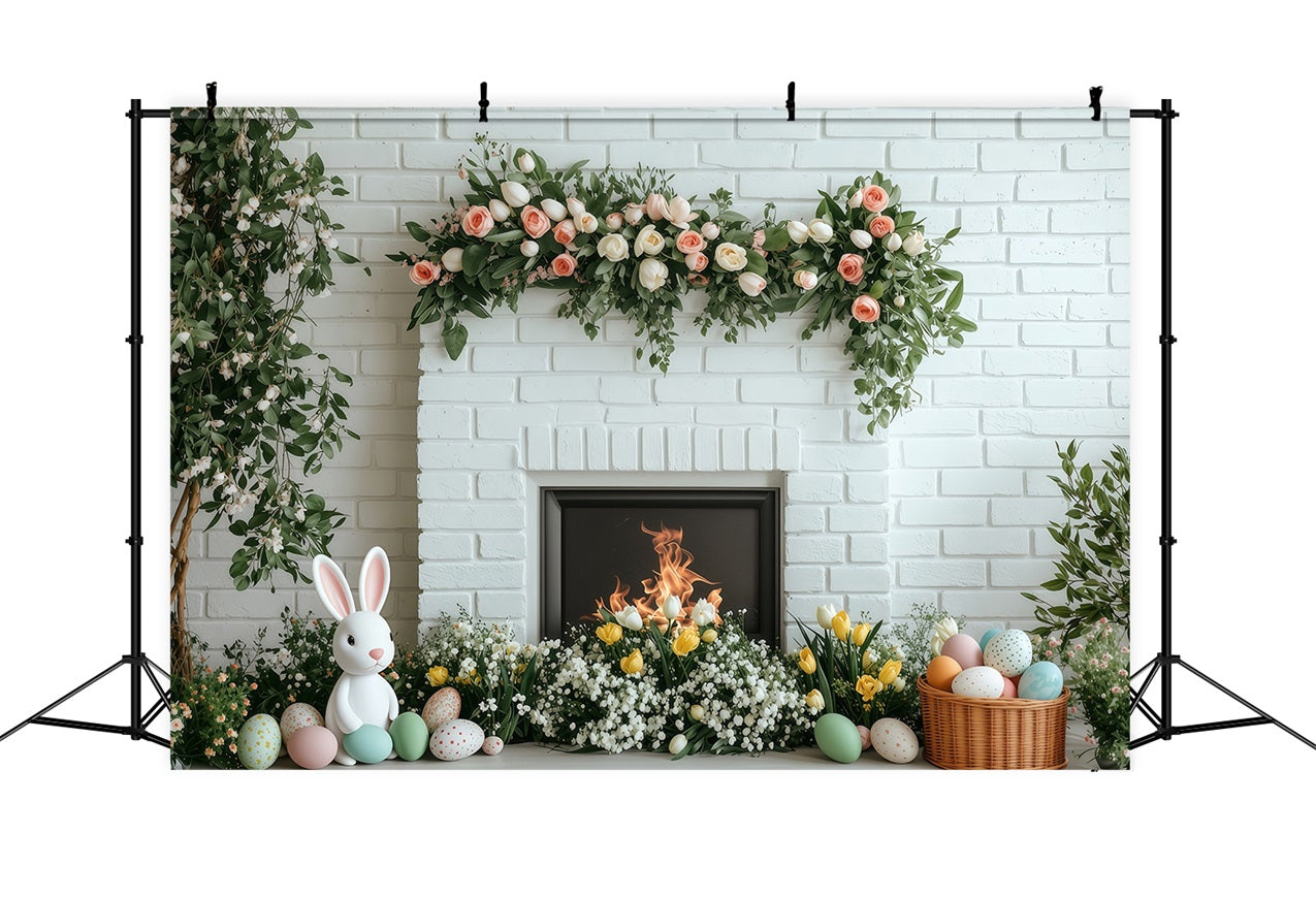 Photo Backdrops Easter White Brick Fireplace Bloom Backdrop BRP1-269