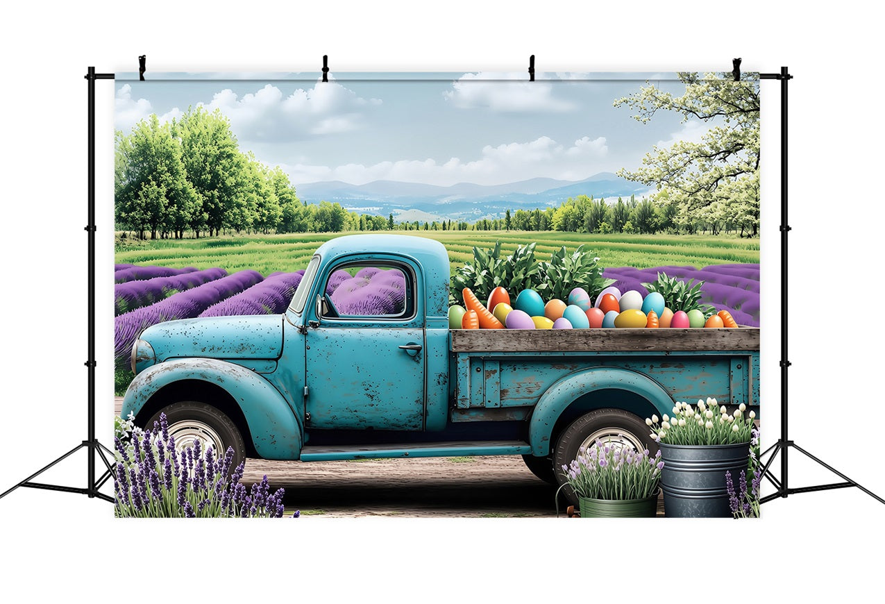 Easter Photoshoot Backdrop Truck Blooming Lavender Scene Backdrop BRP1-270