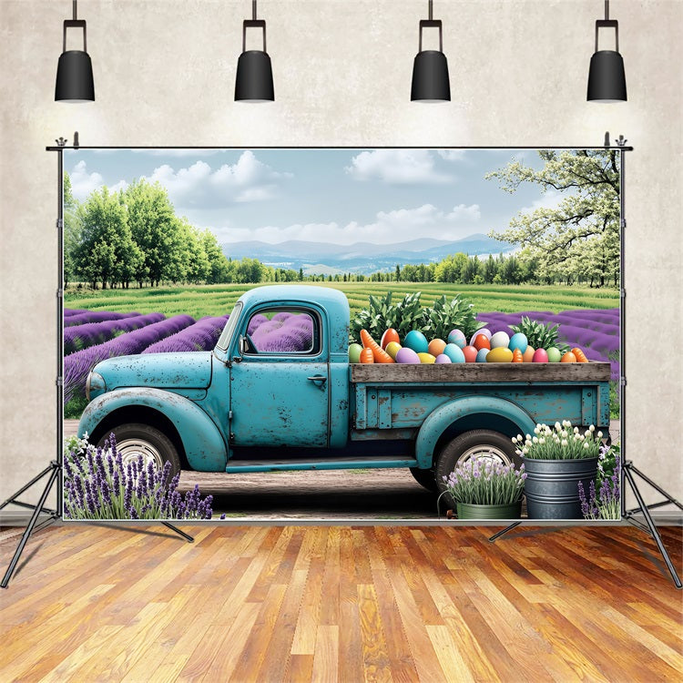 Easter Photoshoot Backdrop Truck Blooming Lavender Scene Backdrop BRP1-270