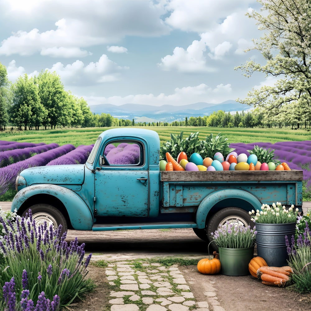 Easter Photoshoot Backdrop Truck Blooming Lavender Scene Backdrop BRP1-270