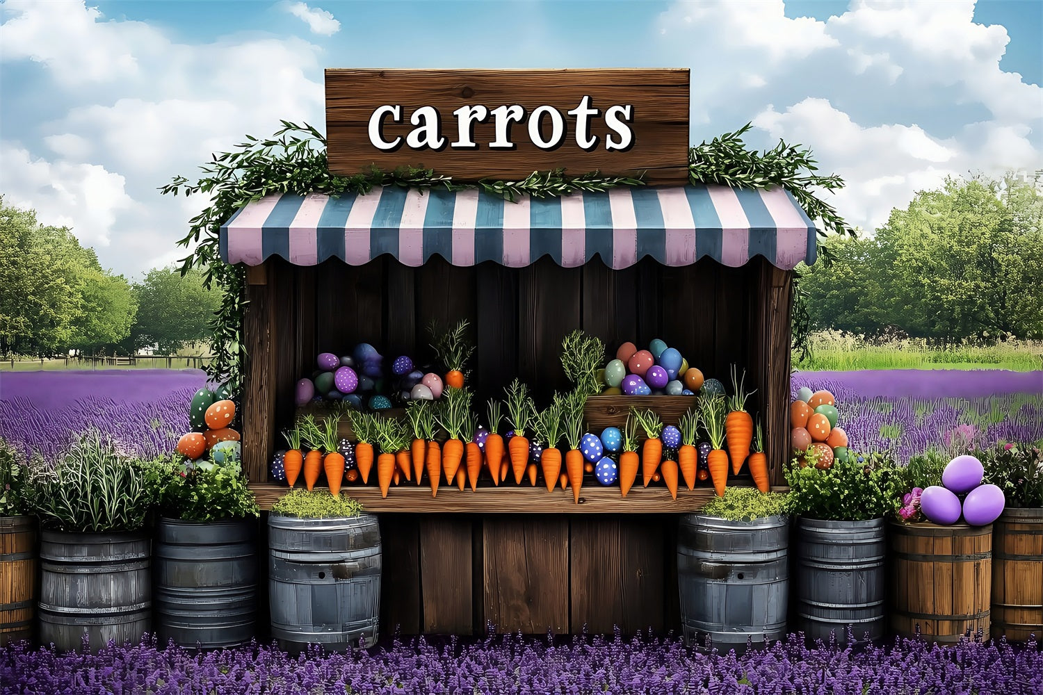 Easter Photo Booth Backdrop Lavender Springtime Market Carrots Backdrop BRP1-271