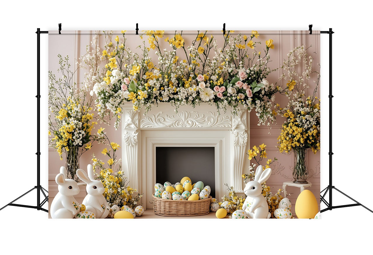 Easter Backdrop Photo Blooming Fireplace Bunny Scene Backdrop BRP1-272