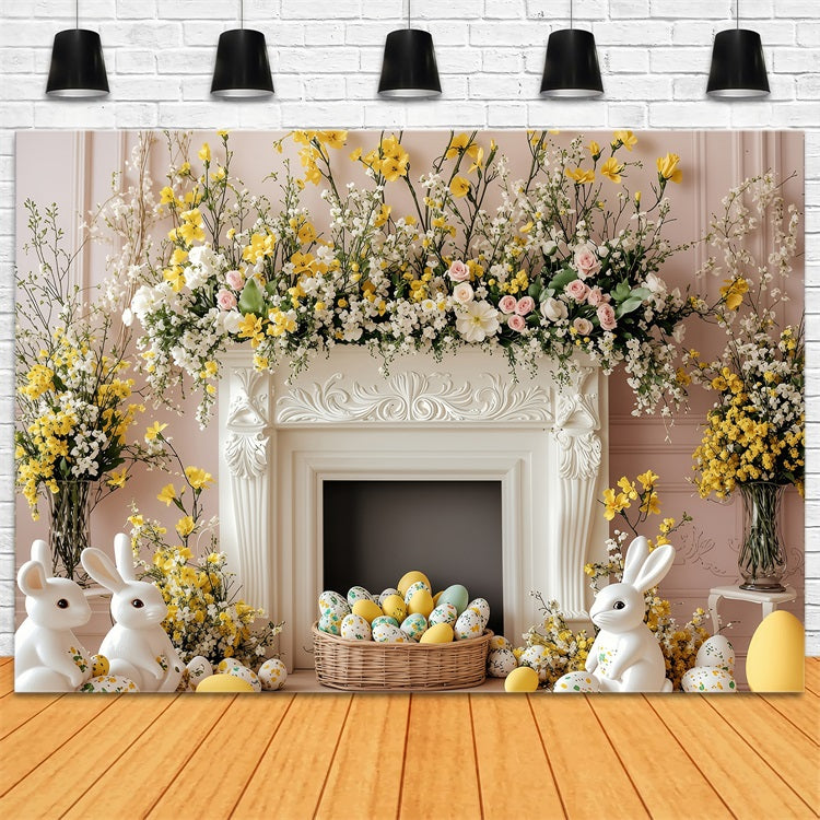 Easter Backdrop Photo Blooming Fireplace Bunny Scene Backdrop BRP1-272