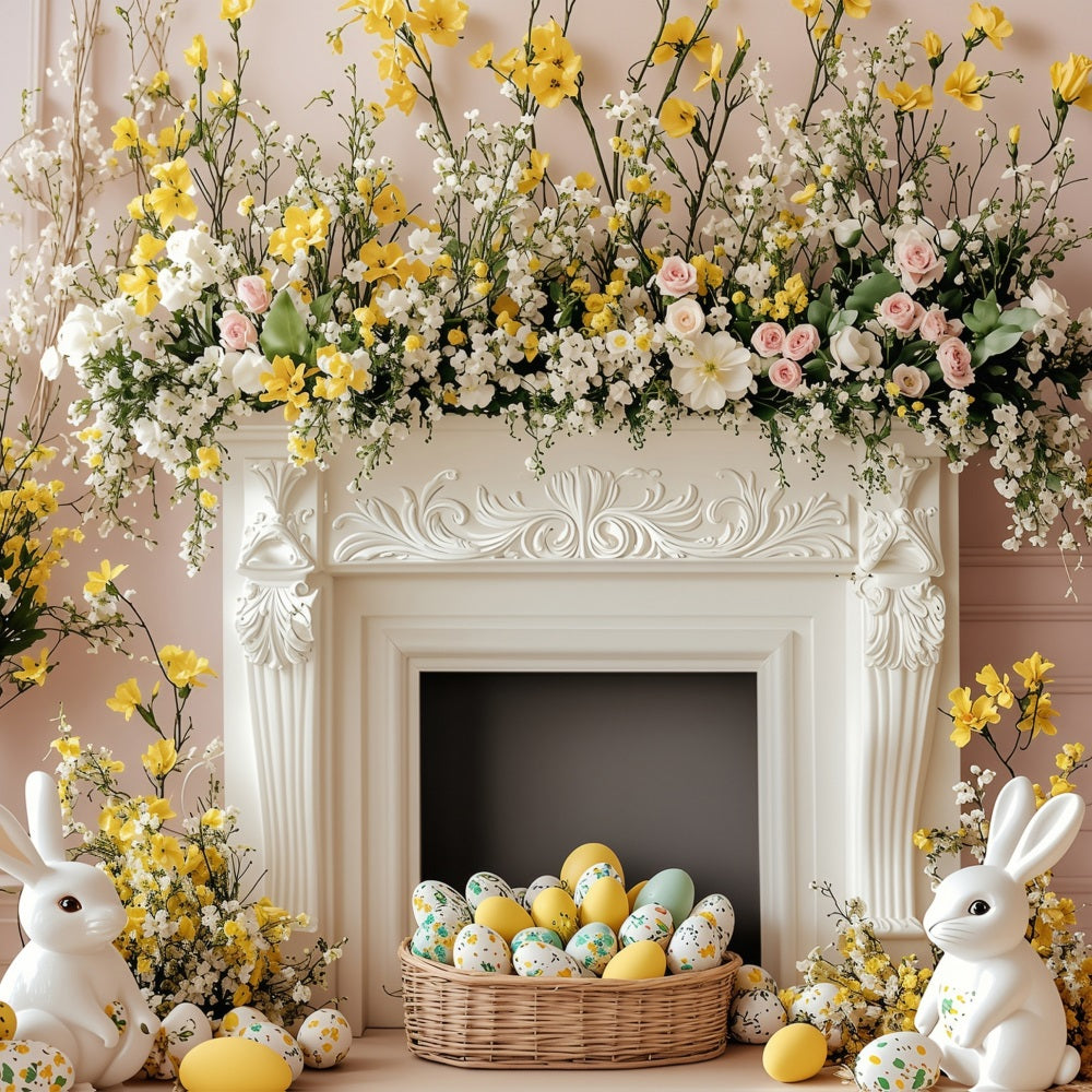 Easter Backdrop Photo Blooming Fireplace Bunny Scene Backdrop BRP1-272