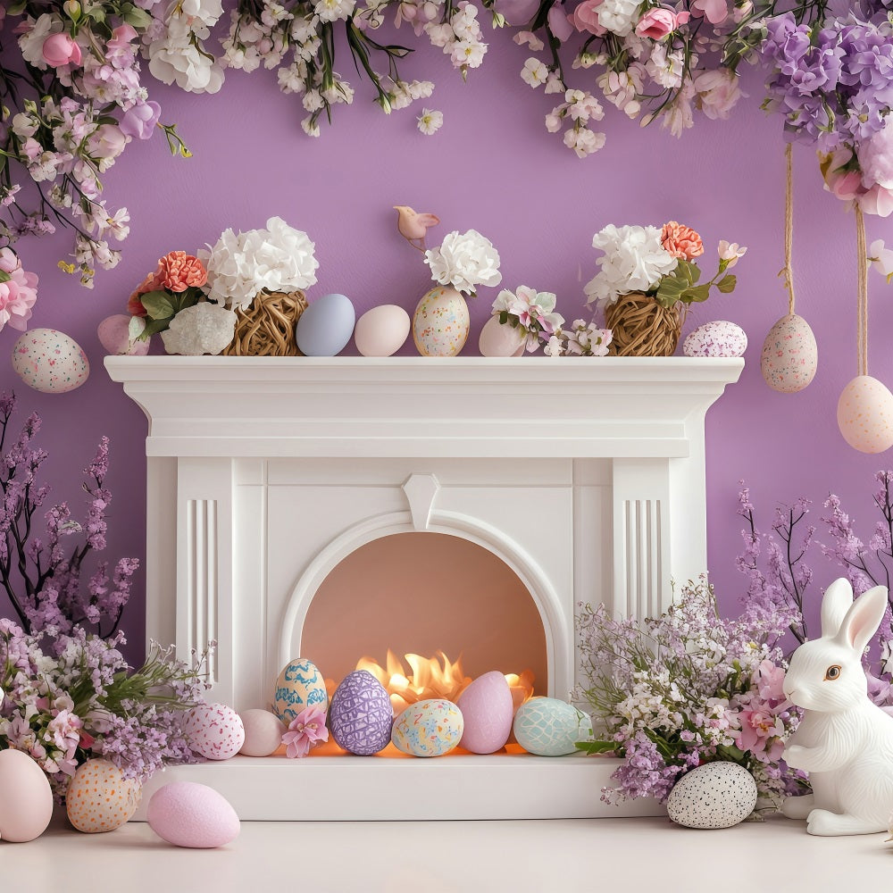 Photo Backdrops Easter Purple Blossom Egg Bunny Backdrop BRP1-273