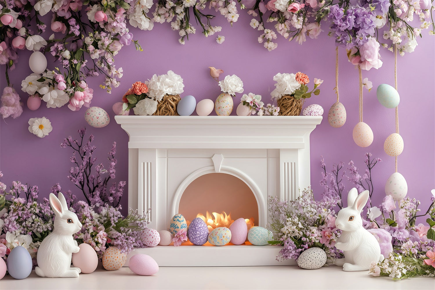 Photo Backdrops Easter Purple Blossom Egg Bunny Backdrop BRP1-273