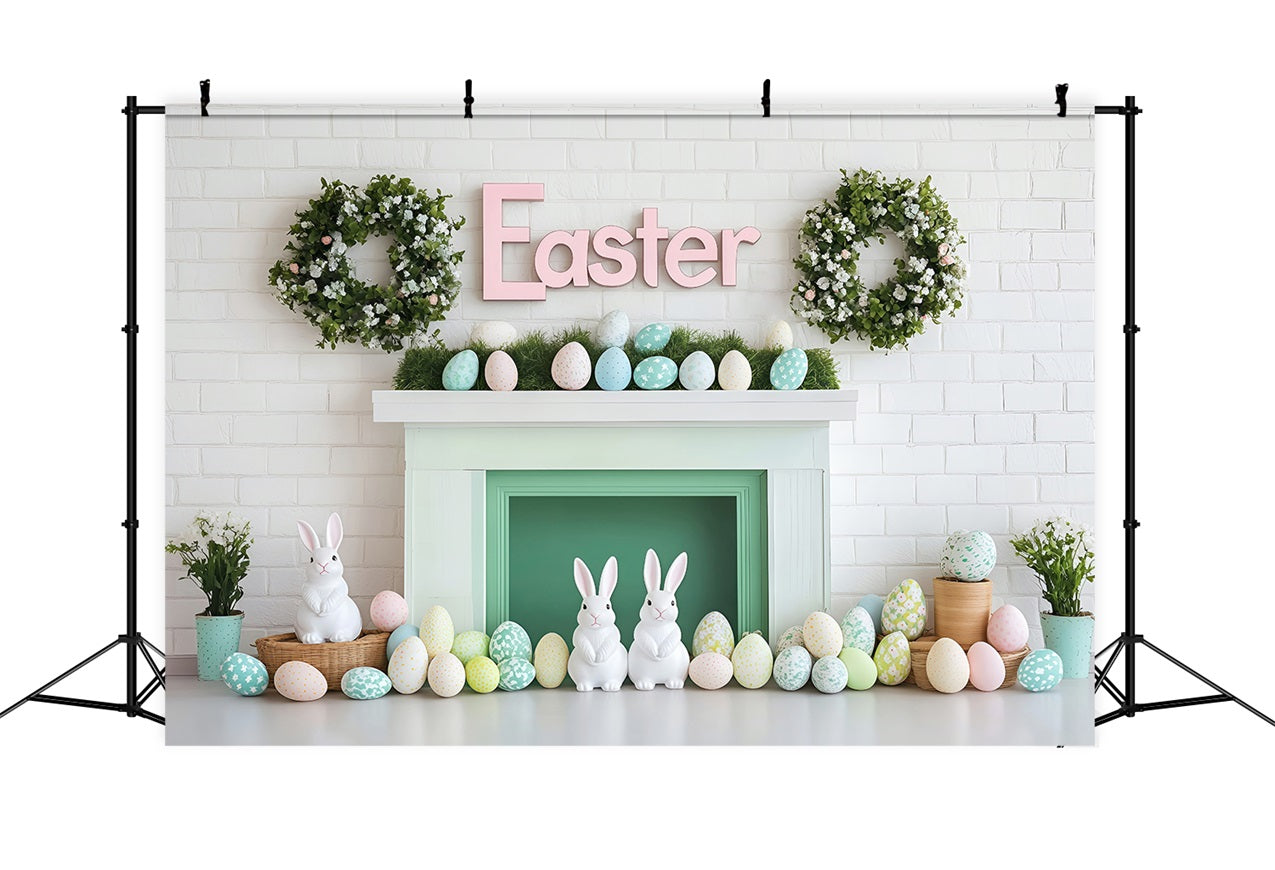 Happy Easter Photo Backdrop Bunny Egg Mantel Backdrop BRP1-277