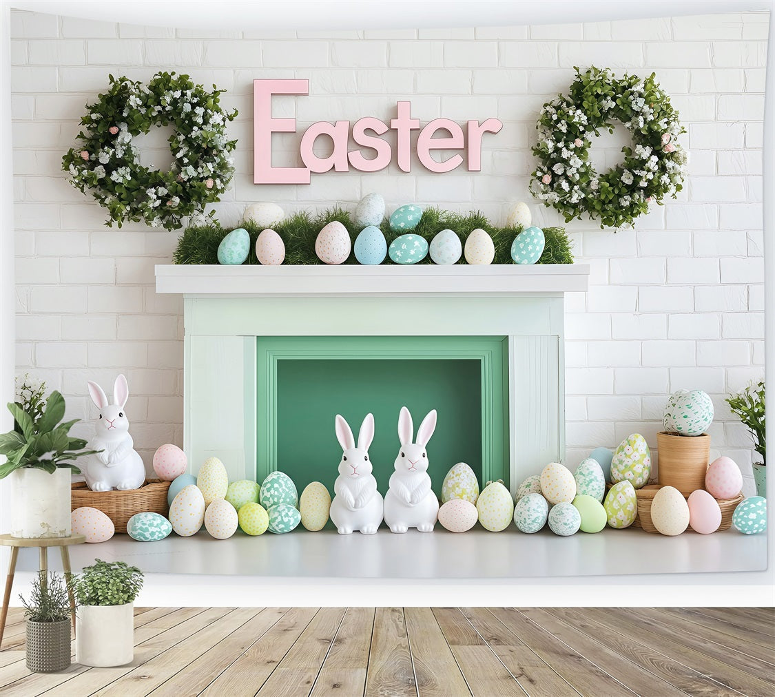 Happy Easter Photo Backdrop Bunny Egg Mantel Backdrop BRP1-277