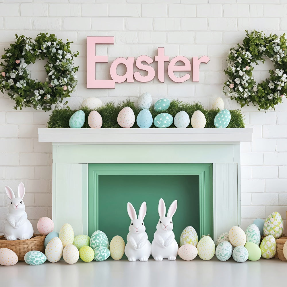 Happy Easter Photo Backdrop Bunny Egg Mantel Backdrop BRP1-277