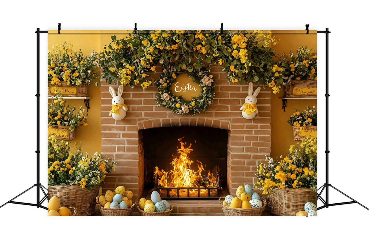 Easter Picture Backdrop Rustic Fireplace Egg Display Backdrop BRP1-280