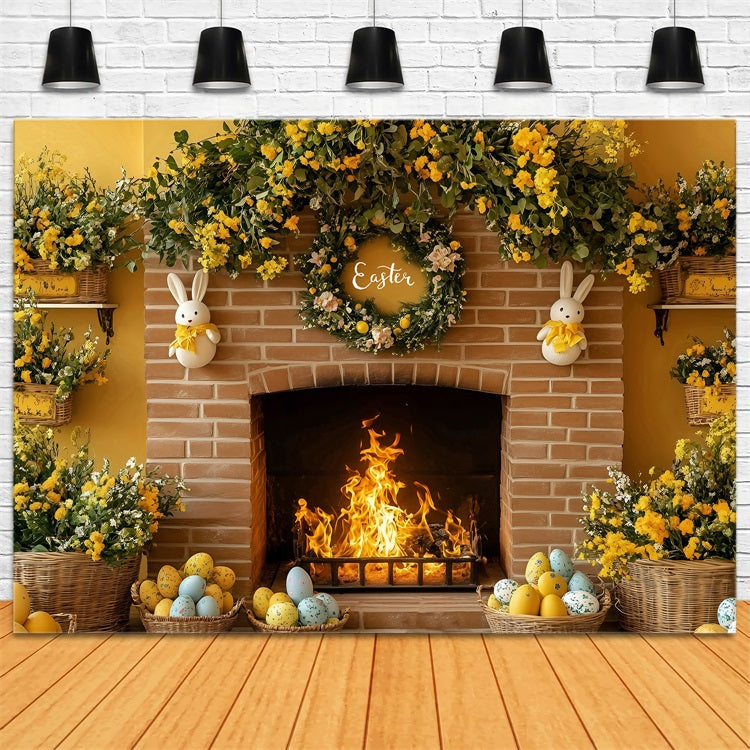 Easter Picture Backdrop Rustic Fireplace Egg Display Backdrop BRP1-280