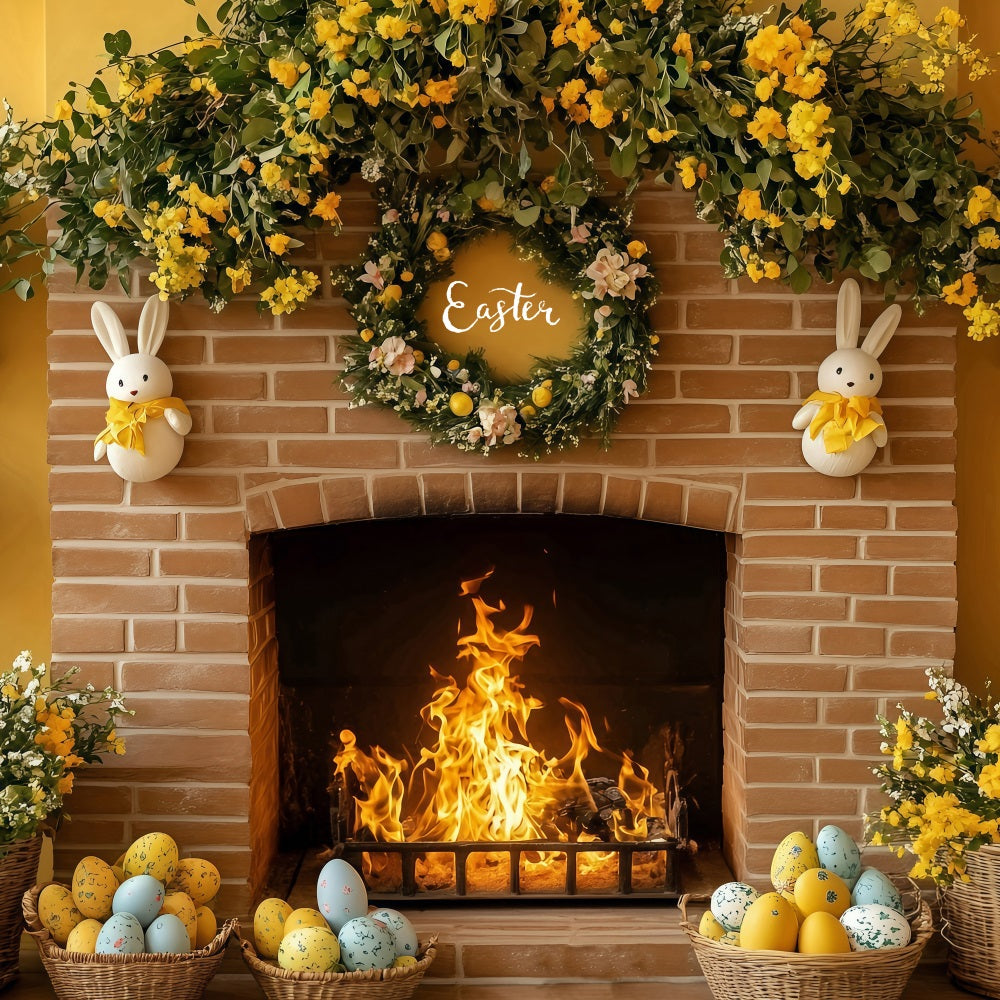 Easter Picture Backdrop Rustic Fireplace Egg Display Backdrop BRP1-280