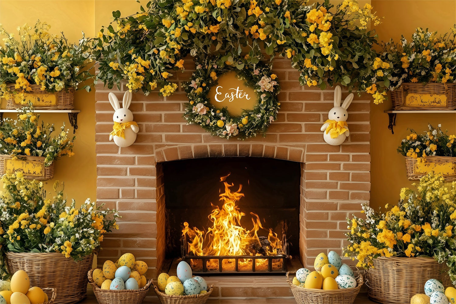 Easter Picture Backdrop Rustic Fireplace Egg Display Backdrop BRP1-280