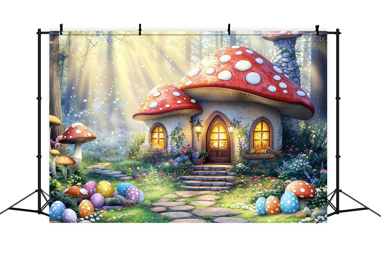 Easter Spring Backdrops Fantasy Mushroom House Eggs Backdrop BRP1-281