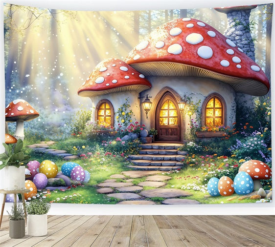 Easter Spring Backdrops Fantasy Mushroom House Eggs Backdrop BRP1-281