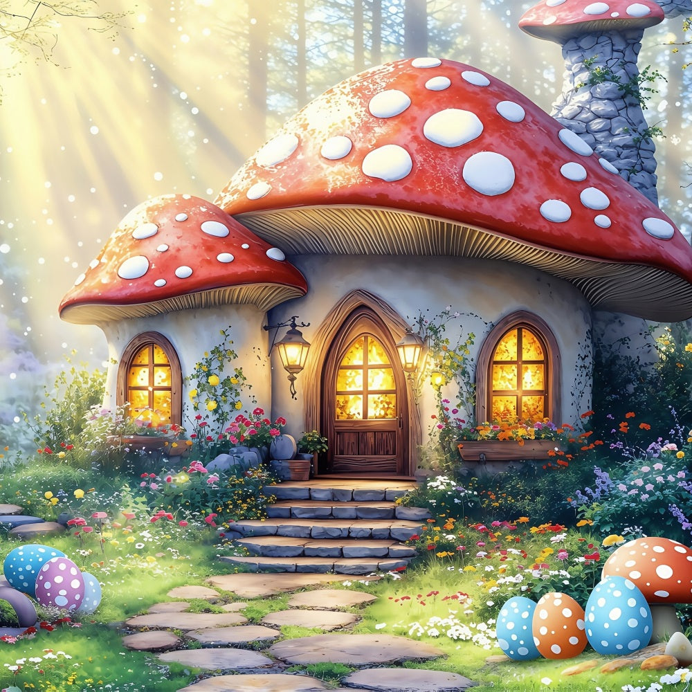 Easter Spring Backdrops Fantasy Mushroom House Eggs Backdrop BRP1-281