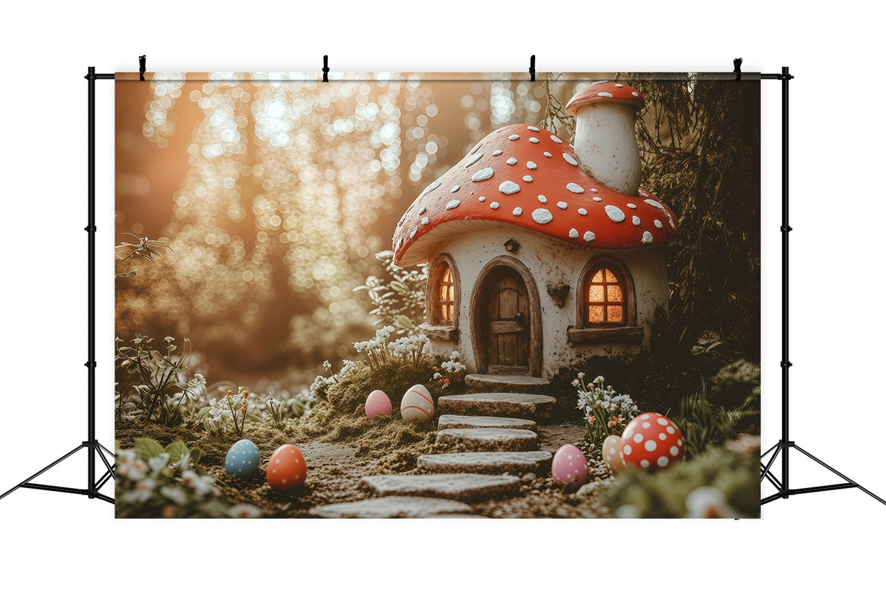 Easter Backdrops Photography Magical Mushroom Cottage Eggs Backdrop BRP1-282