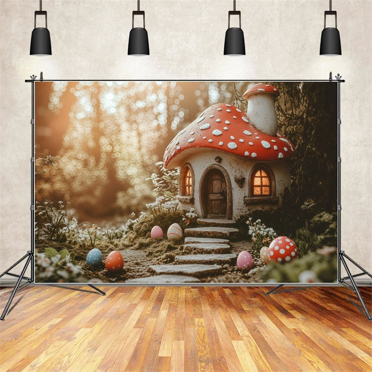 Easter Backdrops Photography Magical Mushroom Cottage Eggs Backdrop BRP1-282