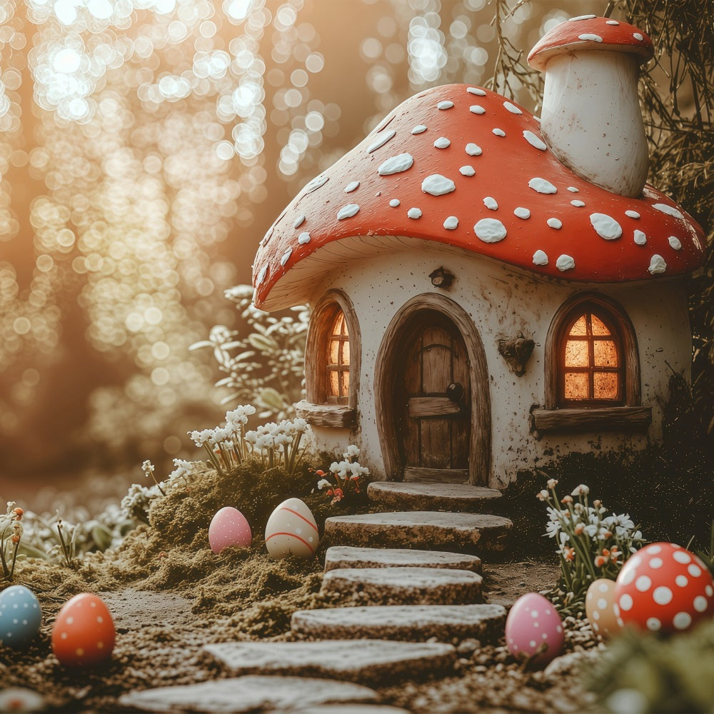 Easter Backdrops Photography Magical Mushroom Cottage Eggs Backdrop BRP1-282