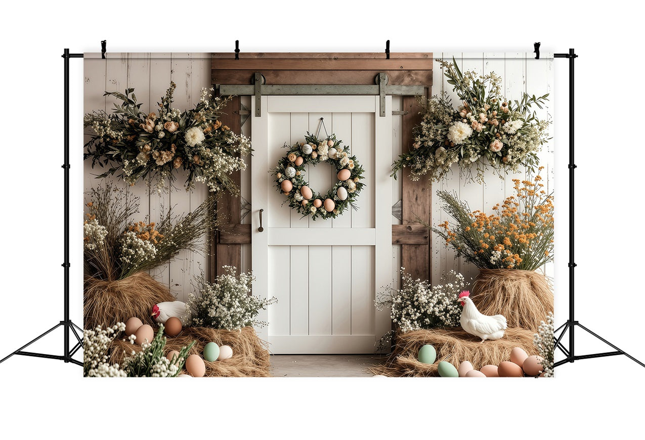 Easter Backdrops Photography Barn Door Wreath Floral Backdrop BRP1-285