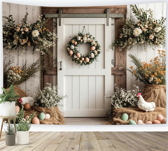 Easter Backdrops Photography Barn Door Wreath Floral Backdrop BRP1-285