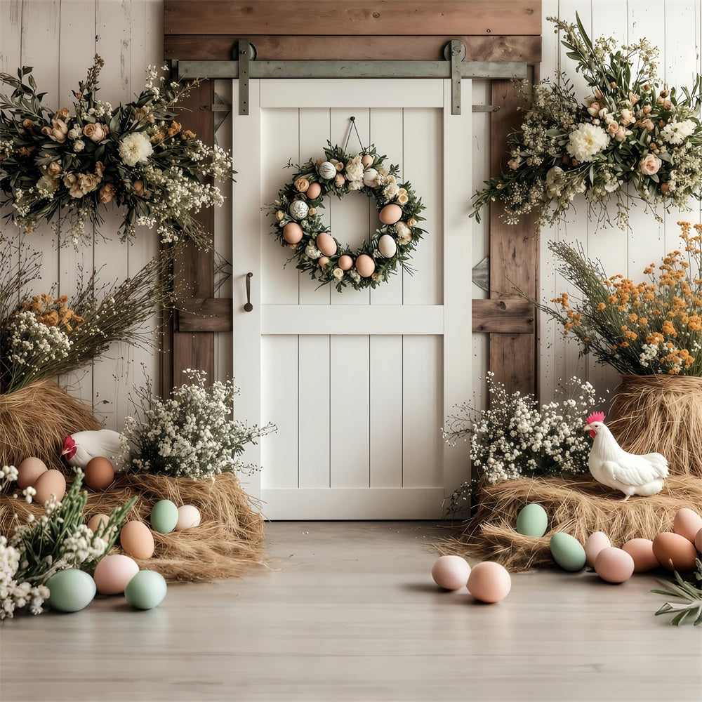 Easter Backdrops Photography Barn Door Wreath Floral Backdrop BRP1-285