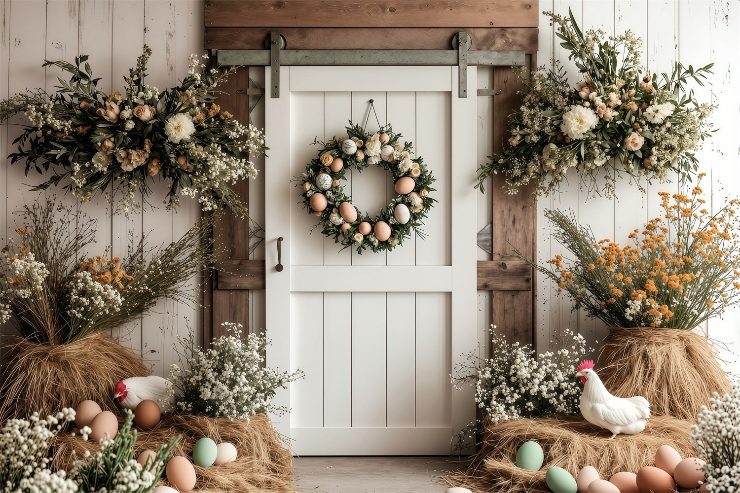 Easter Backdrops Photography Barn Door Wreath Floral Backdrop BRP1-285