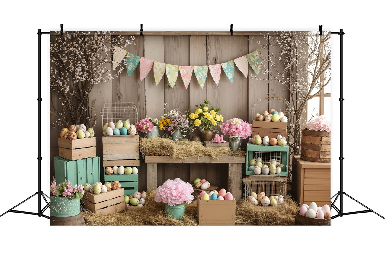 Photography Easter Backdrop Rustic Egg Crates Floral Backdrop BRP1-288