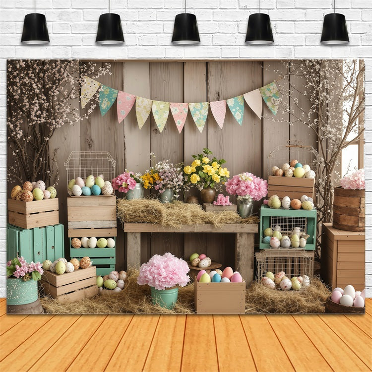 Photography Easter Backdrop Rustic Egg Crates Floral Backdrop BRP1-288