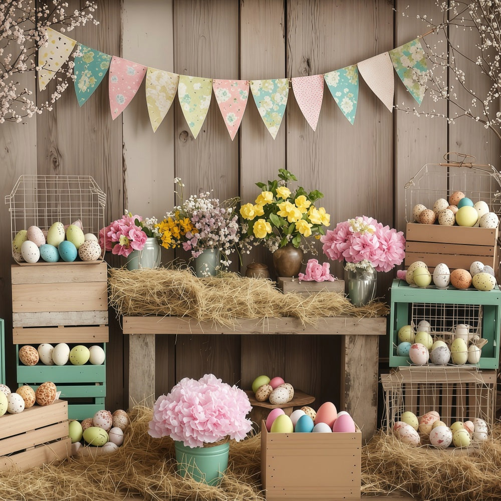 Photography Easter Backdrop Rustic Egg Crates Floral Backdrop BRP1-288