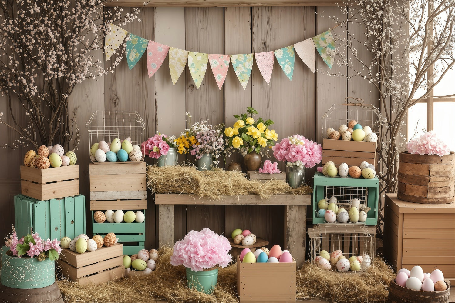 Photography Easter Backdrop Rustic Egg Crates Floral Backdrop BRP1-288