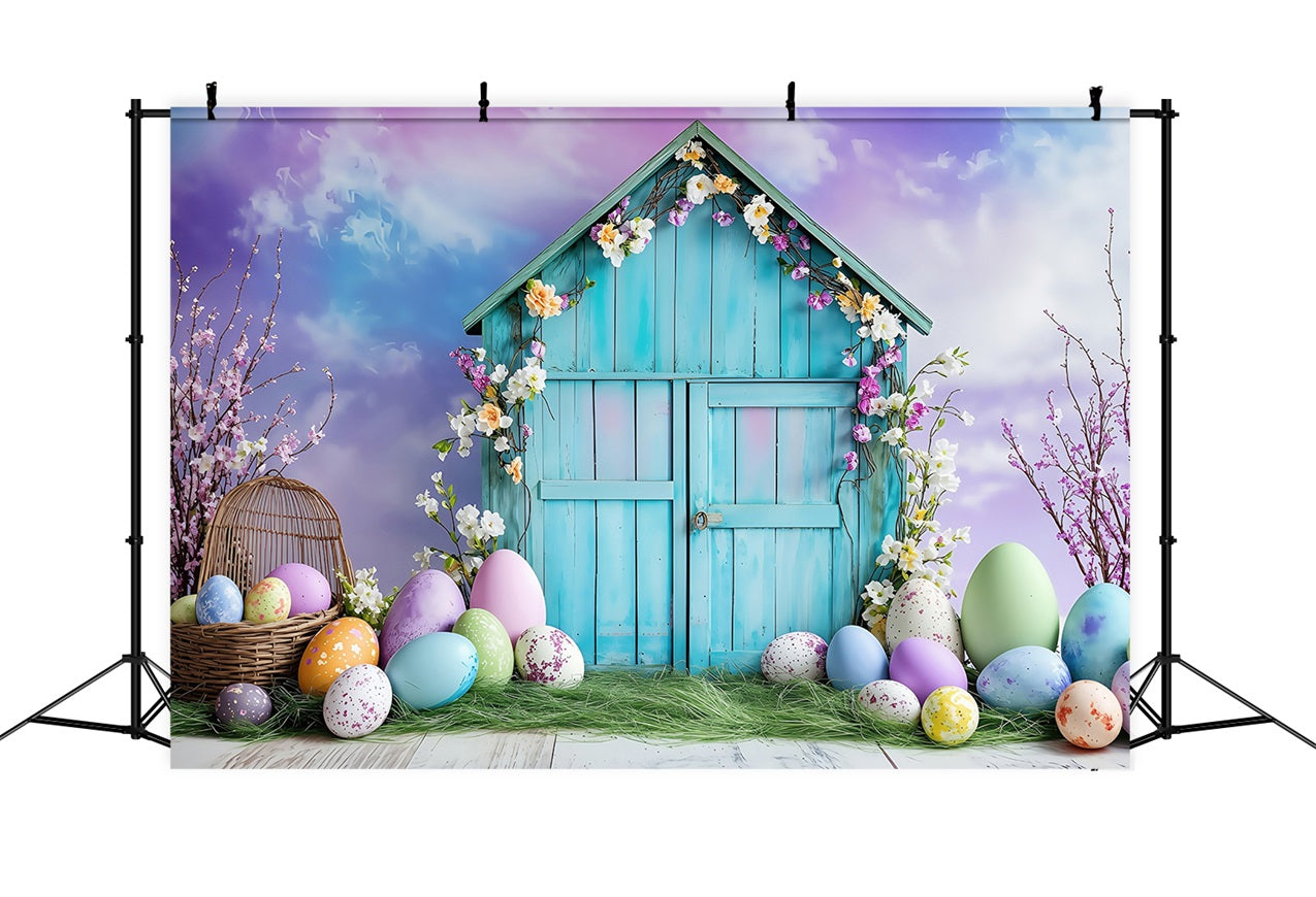 Easter Egg Backdrop Vibrant Blue Egg Hut Backdrop BRP1-289