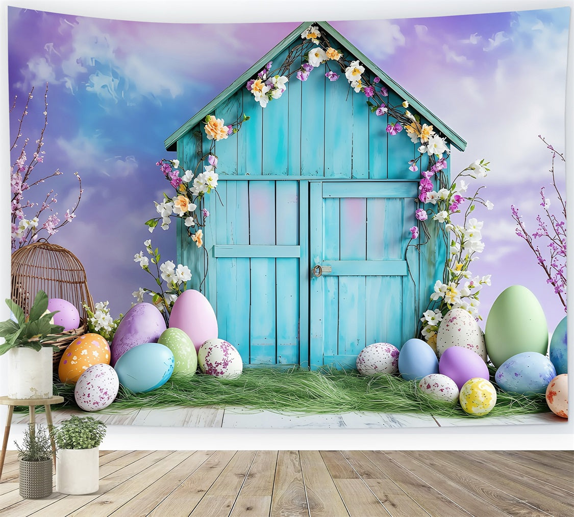 Easter Egg Backdrop Vibrant Blue Egg Hut Backdrop BRP1-289