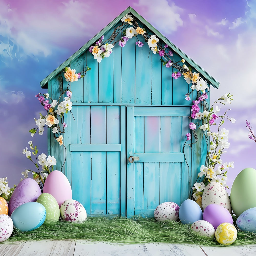 Easter Egg Backdrop Vibrant Blue Egg Hut Backdrop BRP1-289