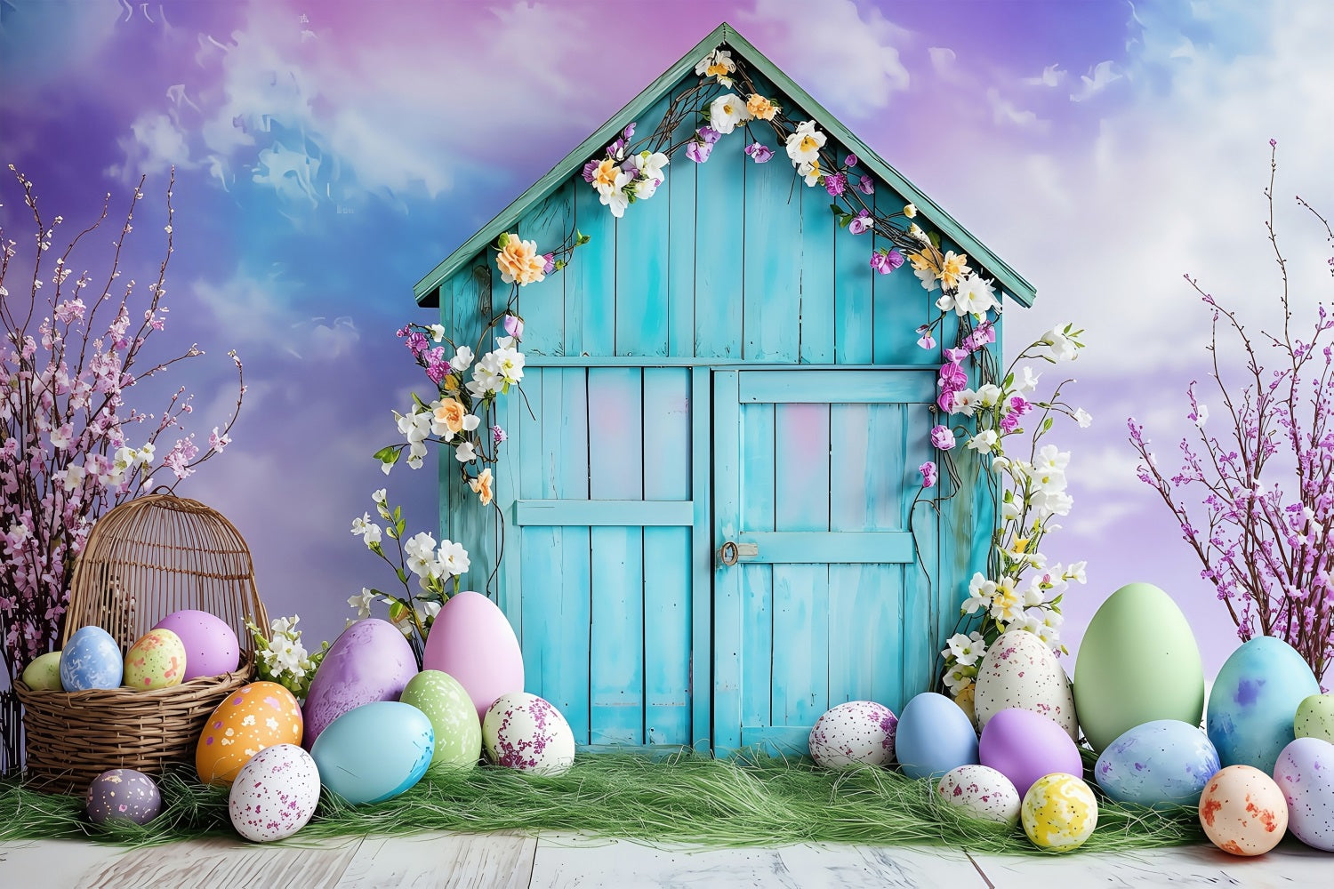 Easter Egg Backdrop Vibrant Blue Egg Hut Backdrop BRP1-289